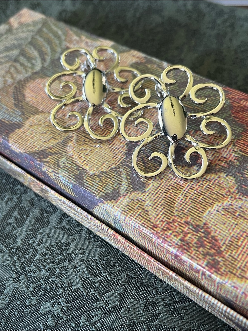 Vintage Silver Tone Ornate Volute Statement Earrings Whimsigoth Ethereal